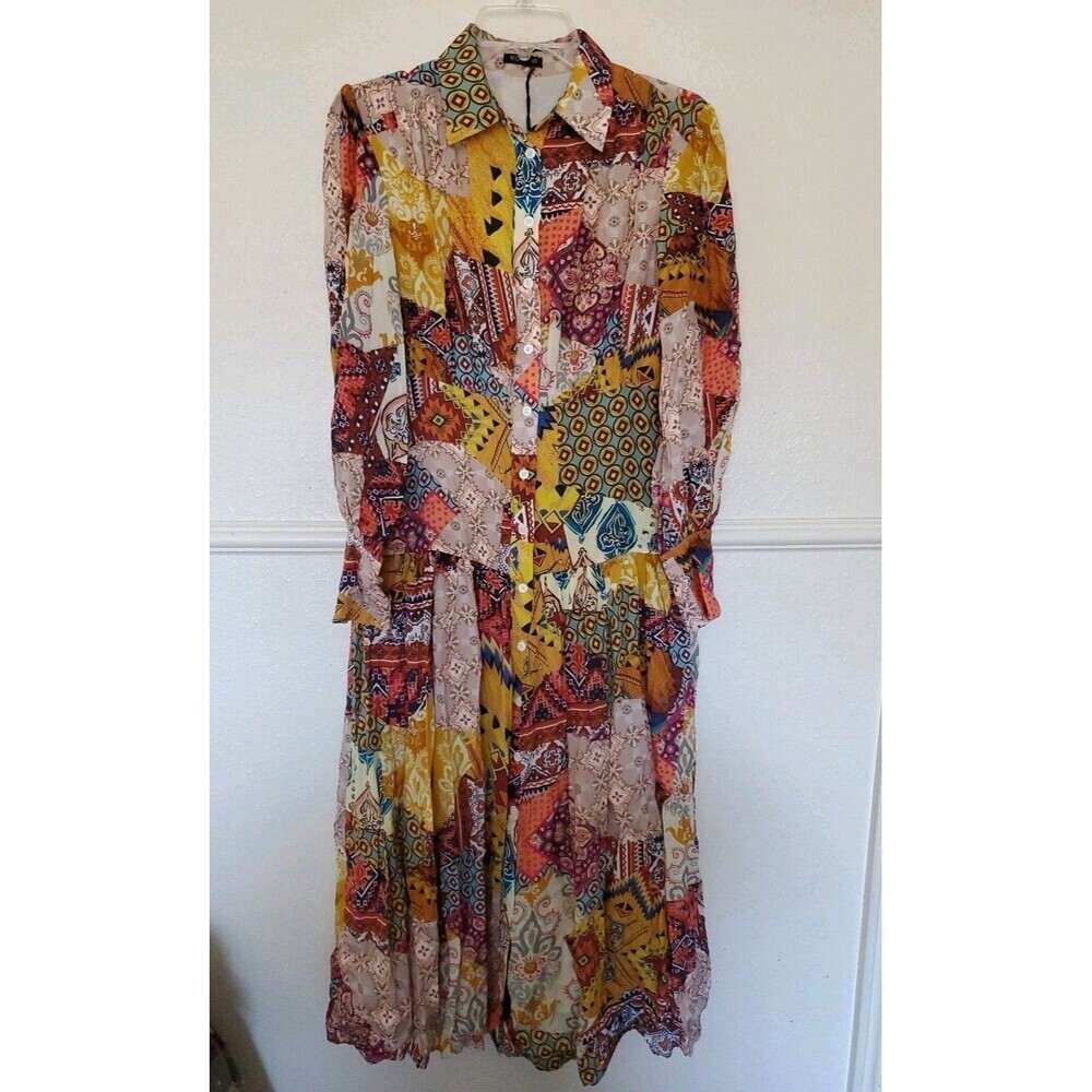 MOTF Multicolor Patchwork Print Midi Dress